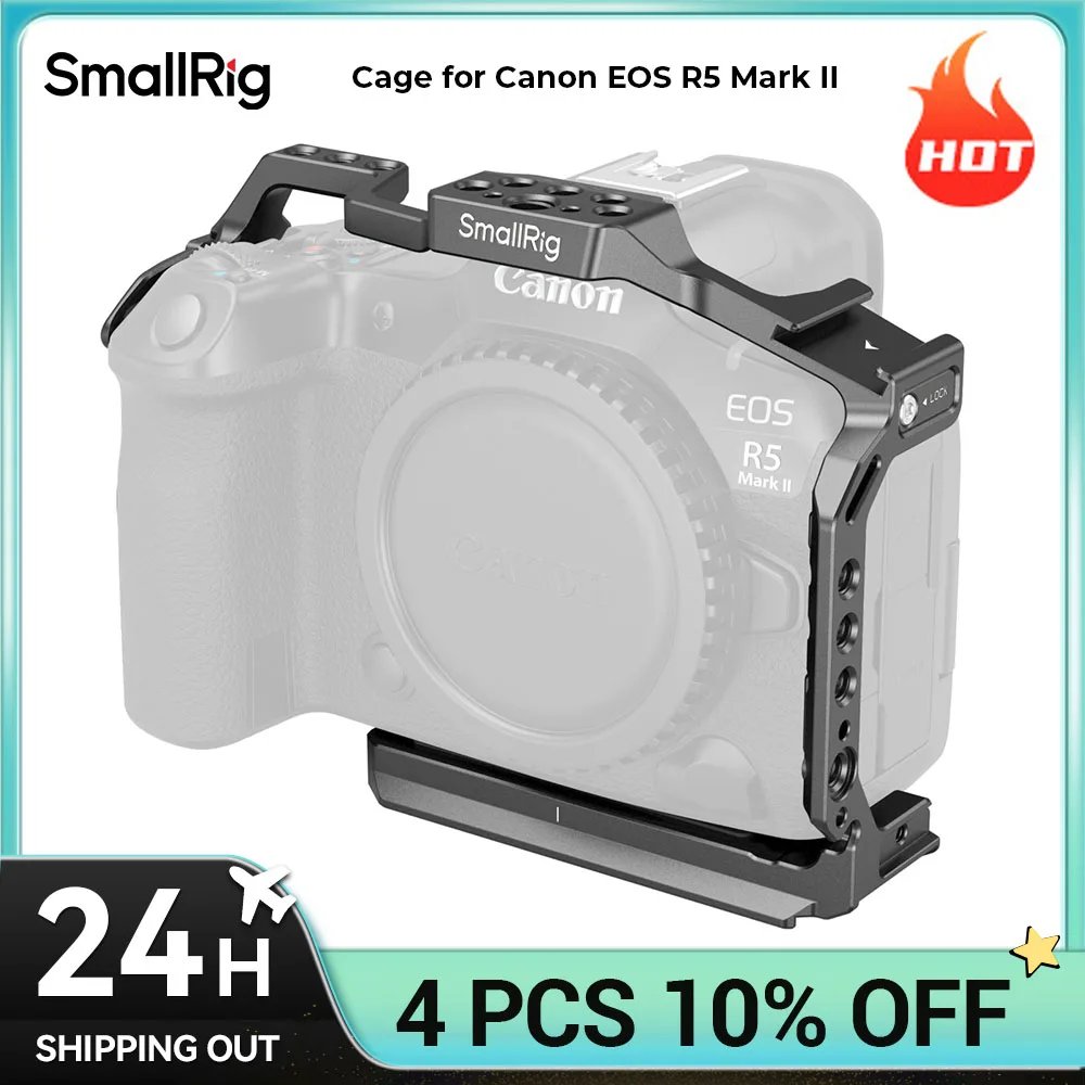 Фото Клетка SmallRig R5 II для видеокамеры Canon EOS R5 Mark II из сплава с креплением для холодного башмака, отверстиями 1/4–20 и 3/8–16 отверстий, пластина Arca №1