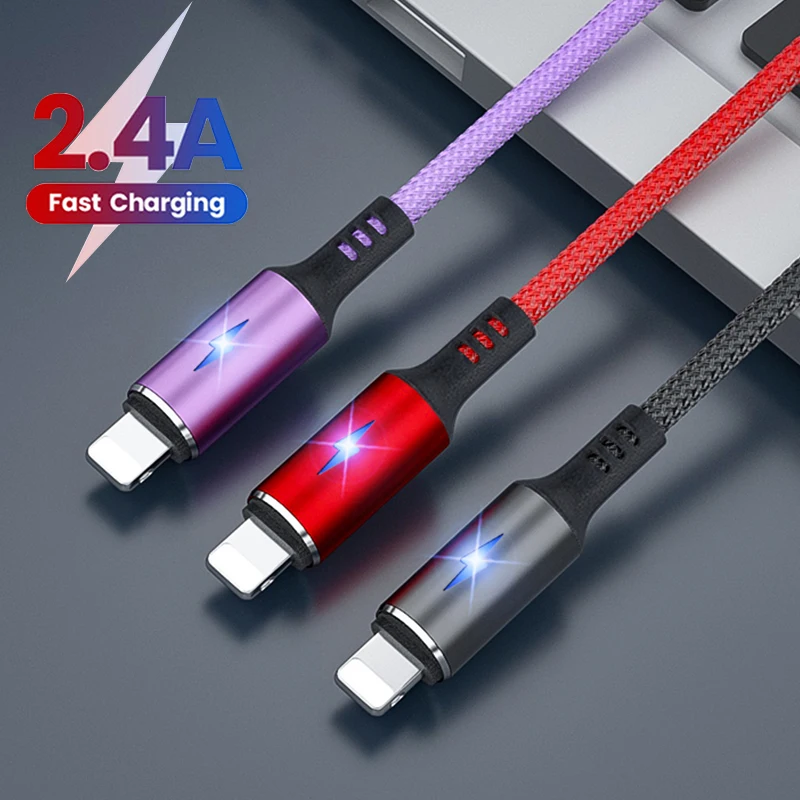 

USB Cable For iphone 14 13 12 11 Pro Max Mini Xs Xr X SE 8 7 6 Plus 6s 5s 2.4A Fast Charging Charger Wire Date Cord Line 1.2 2m