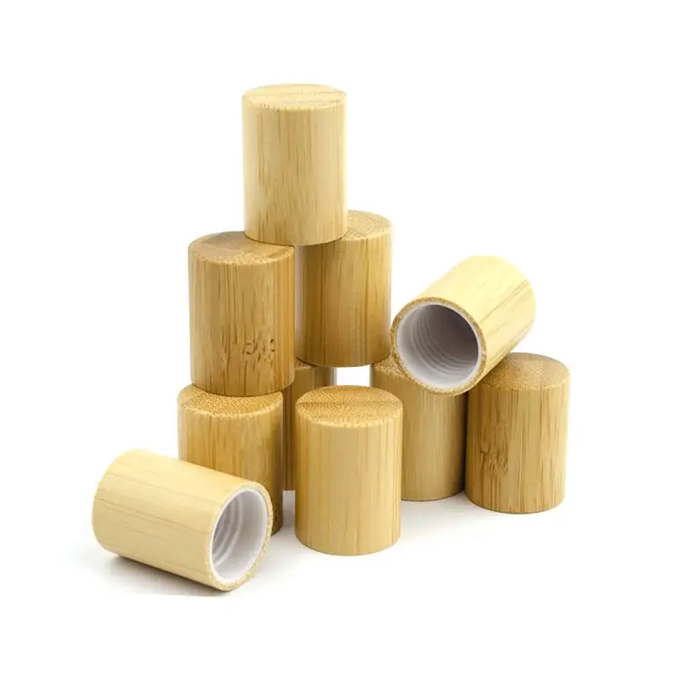 

100pcs Engraving Logo 16mm Eco Friendly Bamboo Perfume Essential Oil Essence Roller Bottle Cap Universal Vials Screw Top Reusabl