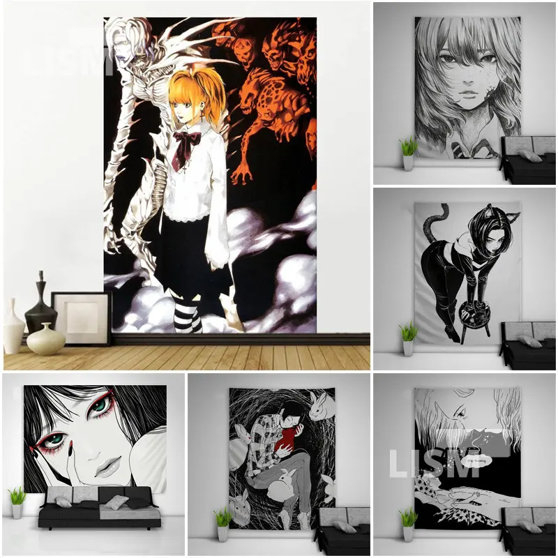 

Black and White Sexy Girl Tapestry Wall Decoration Anime Tapestry Manga Aesthetics Room Decoration Art Poster House Decoration