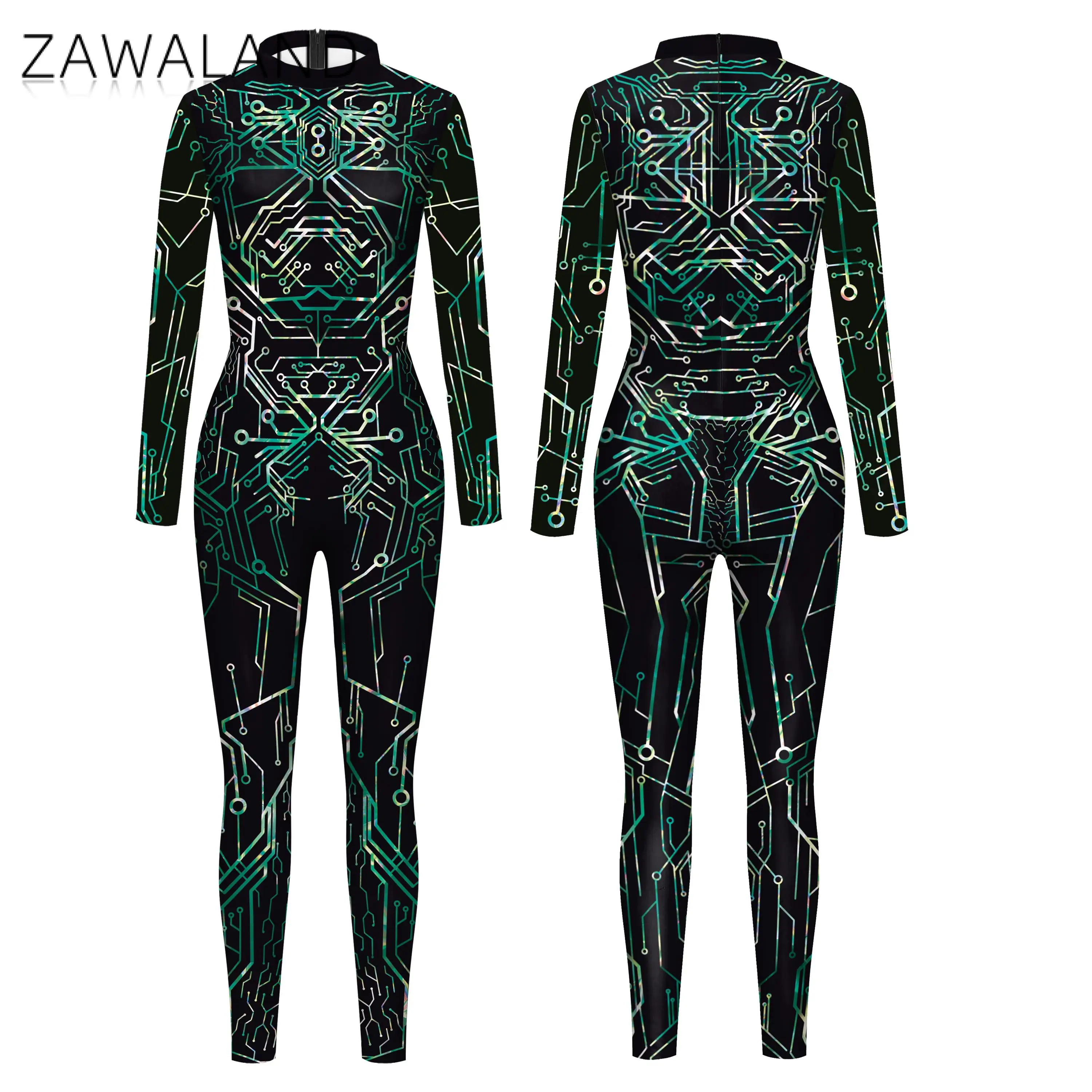 

Zawaland Halloween Party Carnival Performance Whole Costume Cosplay Ghost Skeleton 3D Printed Zentai Bodysuit Spandex Catsuit