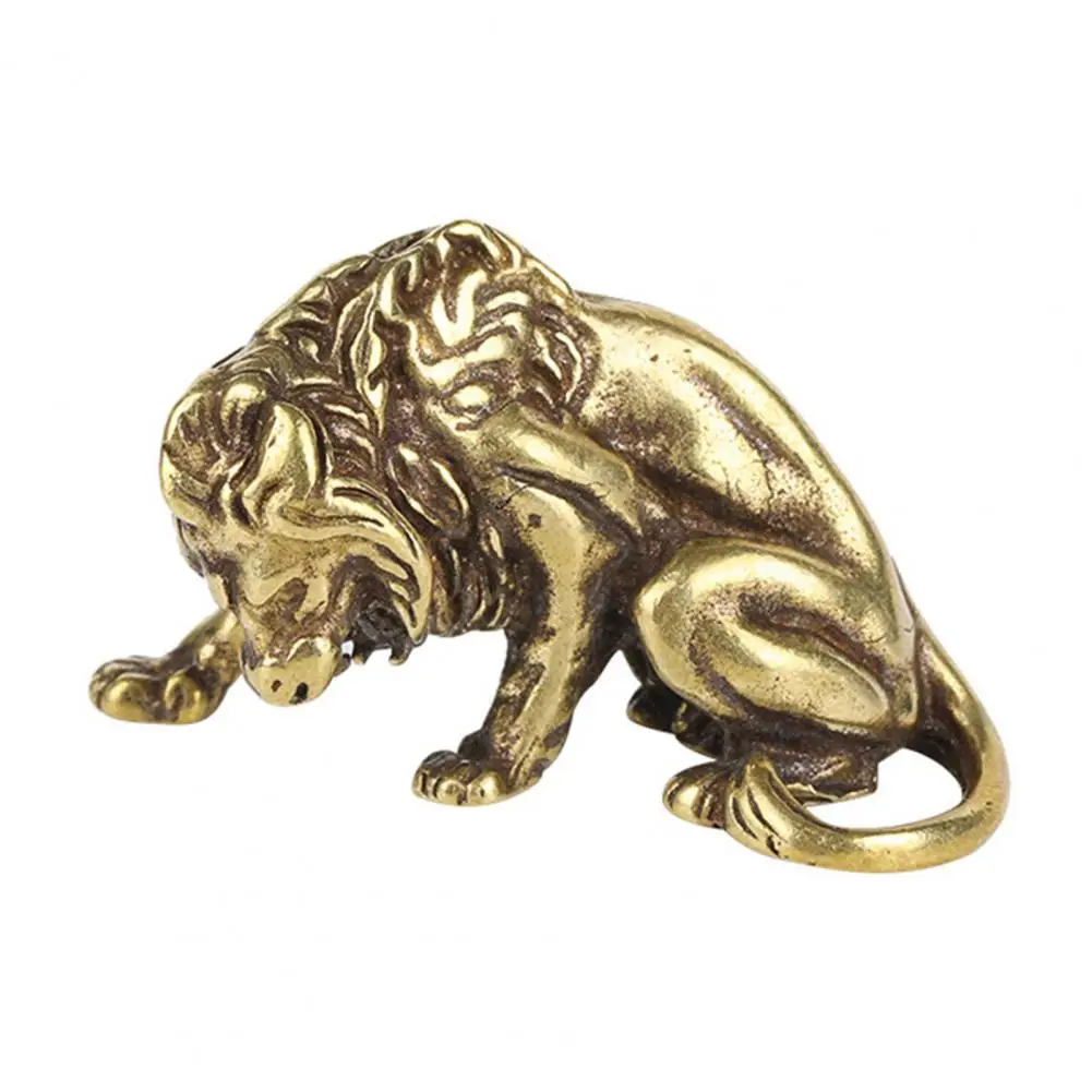Pure Copper Vivid Retro Style Fantasy Lion Figurine Solid King Statue Delicate for Office | Figurines & Miniatures