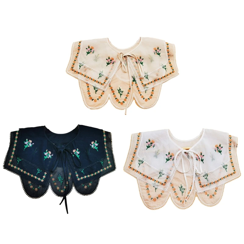 

White False Collar Detachable Collar Dickey Collar Embroidery Lace Up Neckline Y1QD