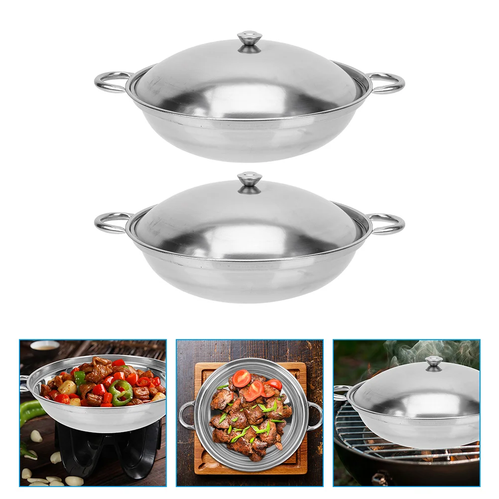 

2 Pcs Stainless Steel Cookware Griddle Cooking Tool Seafood Pot Handle Small Pots Hot Metal Pans Individual