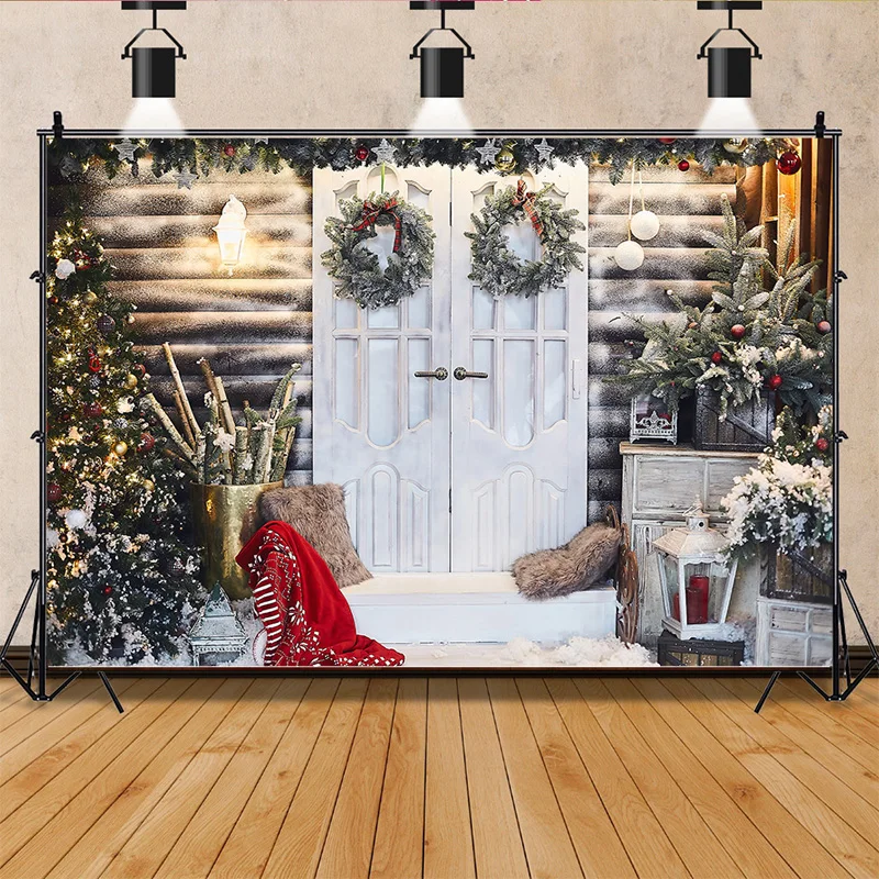 

SHENGYONGBAO Winter Rustic Tnterior Decorated New Year With Artificial Snow And Christmas Tree Photo Studio Background SSD-03
