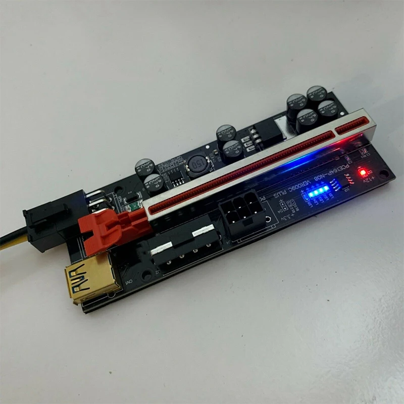 Плата адаптера PCIE Riser VER009C PLUS PCI-E 1X–16X PCI Express с 15-контактным кабелем питания USB3.0 SATA