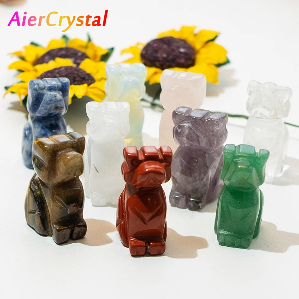 

20pc Cute Dog Statue Crystal Stone Carved Reiki Healing Animal Dog Figurine Natural Quartz Craft Gift Desktop Home Decor