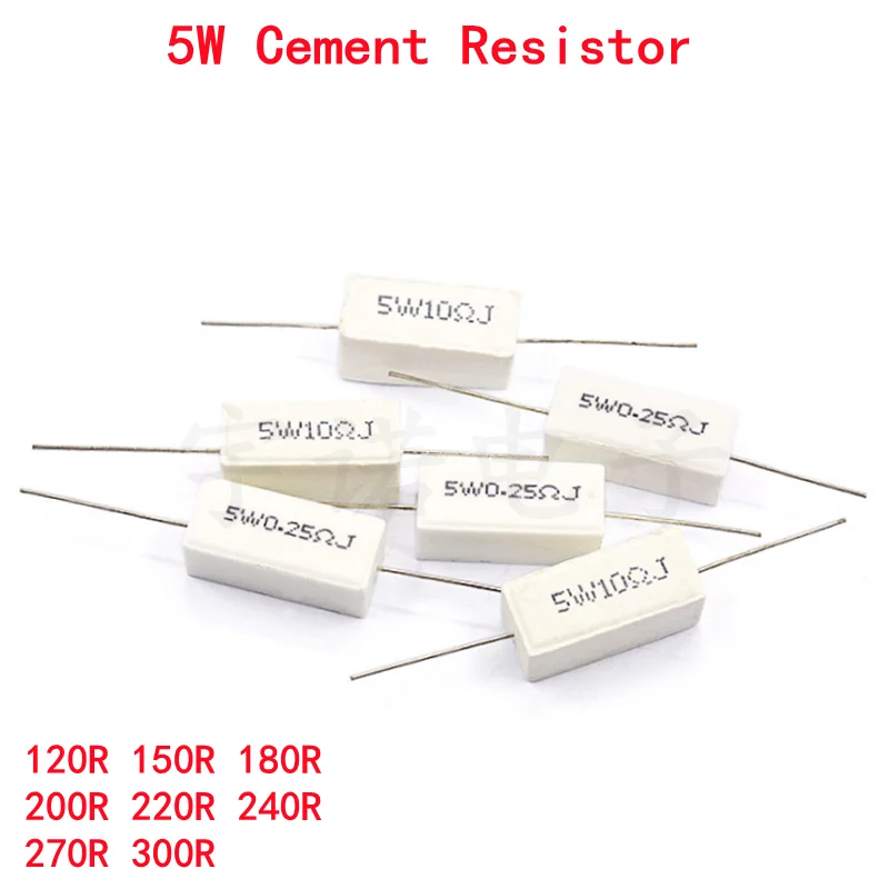 10piece 5W 5% Cement Resistor New Power Resistance 120R 150R 180R 200R 220R 240R 270R 300R Ohms Accurate Good High-quality DIP