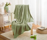 yaapeet bedding acrylic cable knit sherpa throw blanket winter warm comfortable knitted fleece blankets for couch sofa bed mint