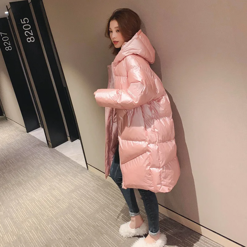 Pink Winter Jacket Parkas Women 2023 New Glossy Down Cotton Jacket Hooded Parka Warm Female Cotton Padded Jacket Casual Outwear
