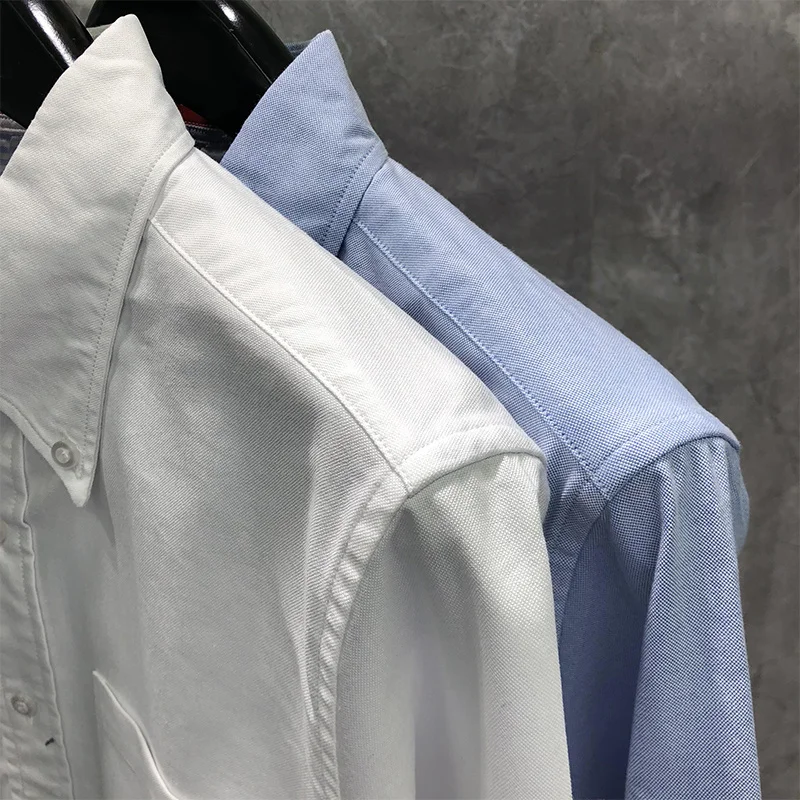 TB THOM Men's 2022 Spring Korean Style Long Sleeve 4-Bar Blouse Causal Business Oxford Cotton Solid Women's Shirt