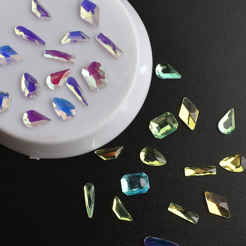 

Transparent Aurora White AB Mixed Shape Nail Art Rhinestone Flat Back Multi Style Color Changing Manicure DIY Decoration