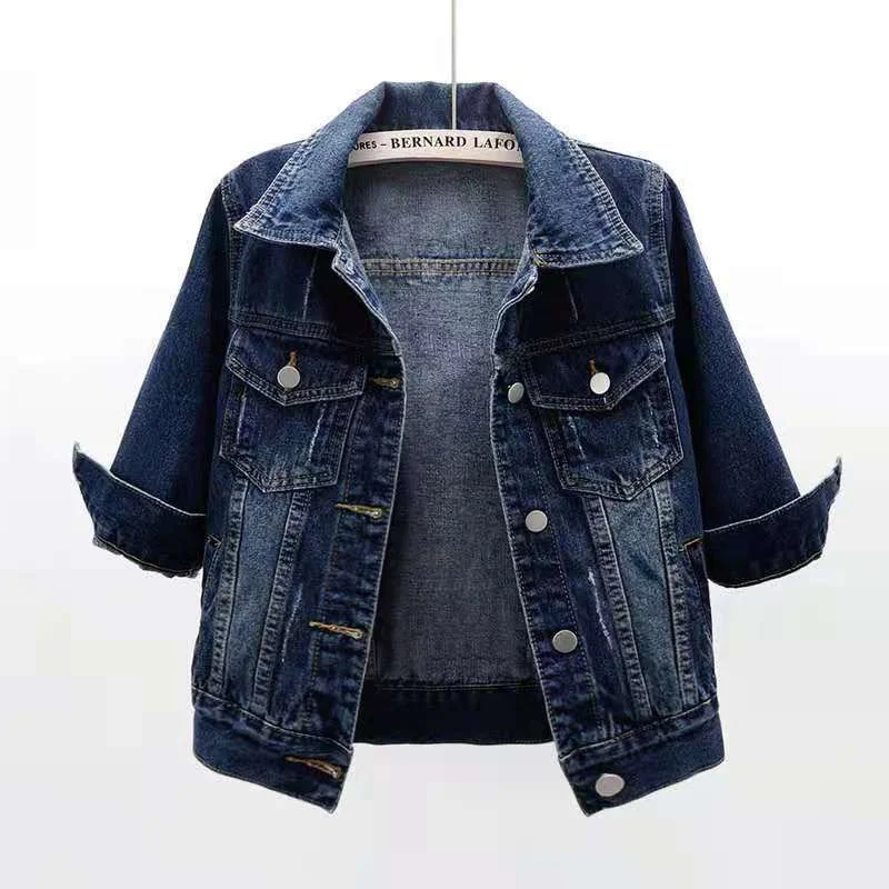 

Women Denim Jacket 2022 New Spring Autumn Candy Color Short Coat Three Quarter Sleeve Jeans Jackets Casual Tops Casaco Feminino