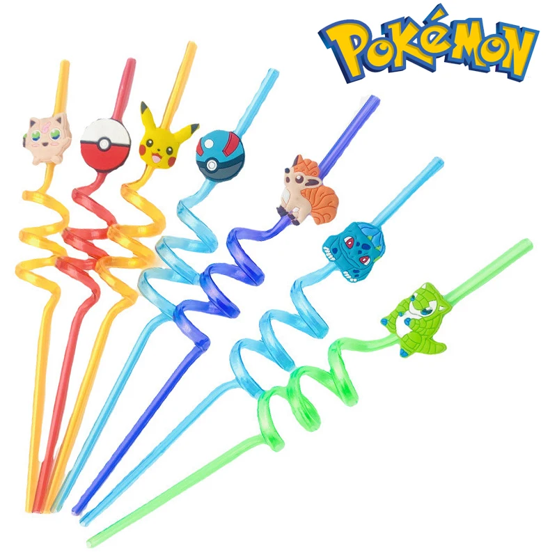 

Pokemon Anime Figure Pikachu Straw Children Reusable Plastic Straws Cartoon Theme Party Milkshake Ice Drinks Pipette Kids Gifts