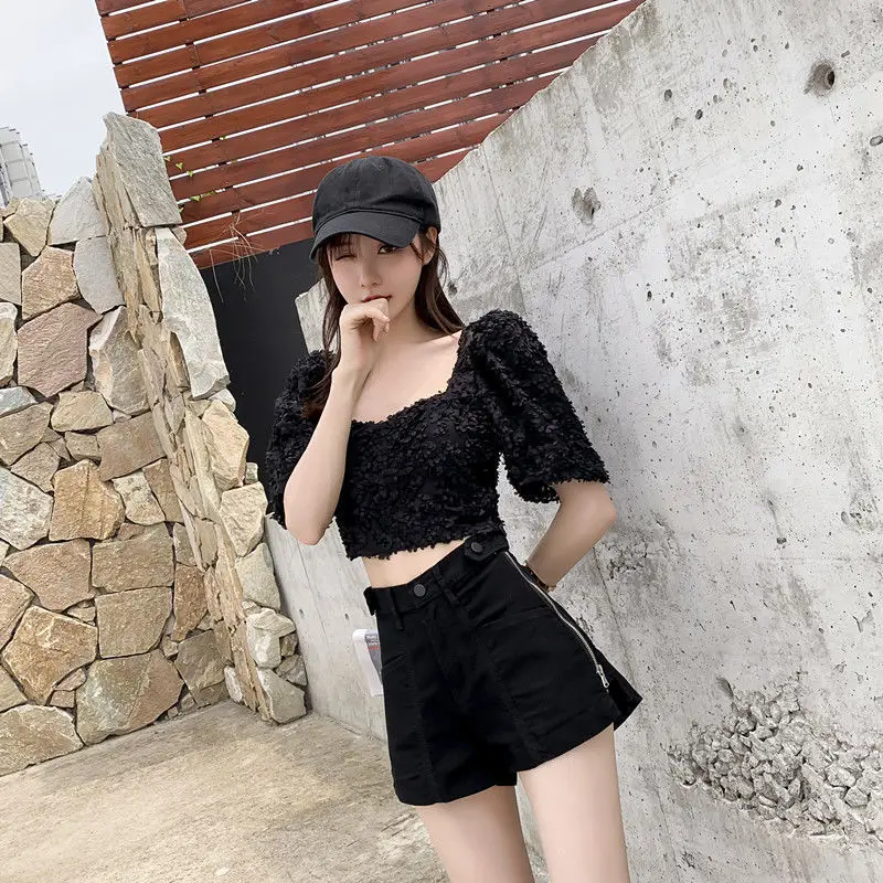 Skinny Solid Color Simplicity Patchwork Zipper Pockets High Waist Button Fashion Casual Shorts Straight Women's Clothing Summer