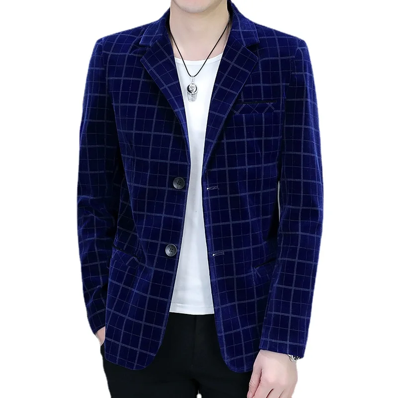 

New Boutique Men's Fashion Business Beautiful Beautiful and Comfortable Gentlemen Breathable Trend Slim Casual Plaid Suit Top