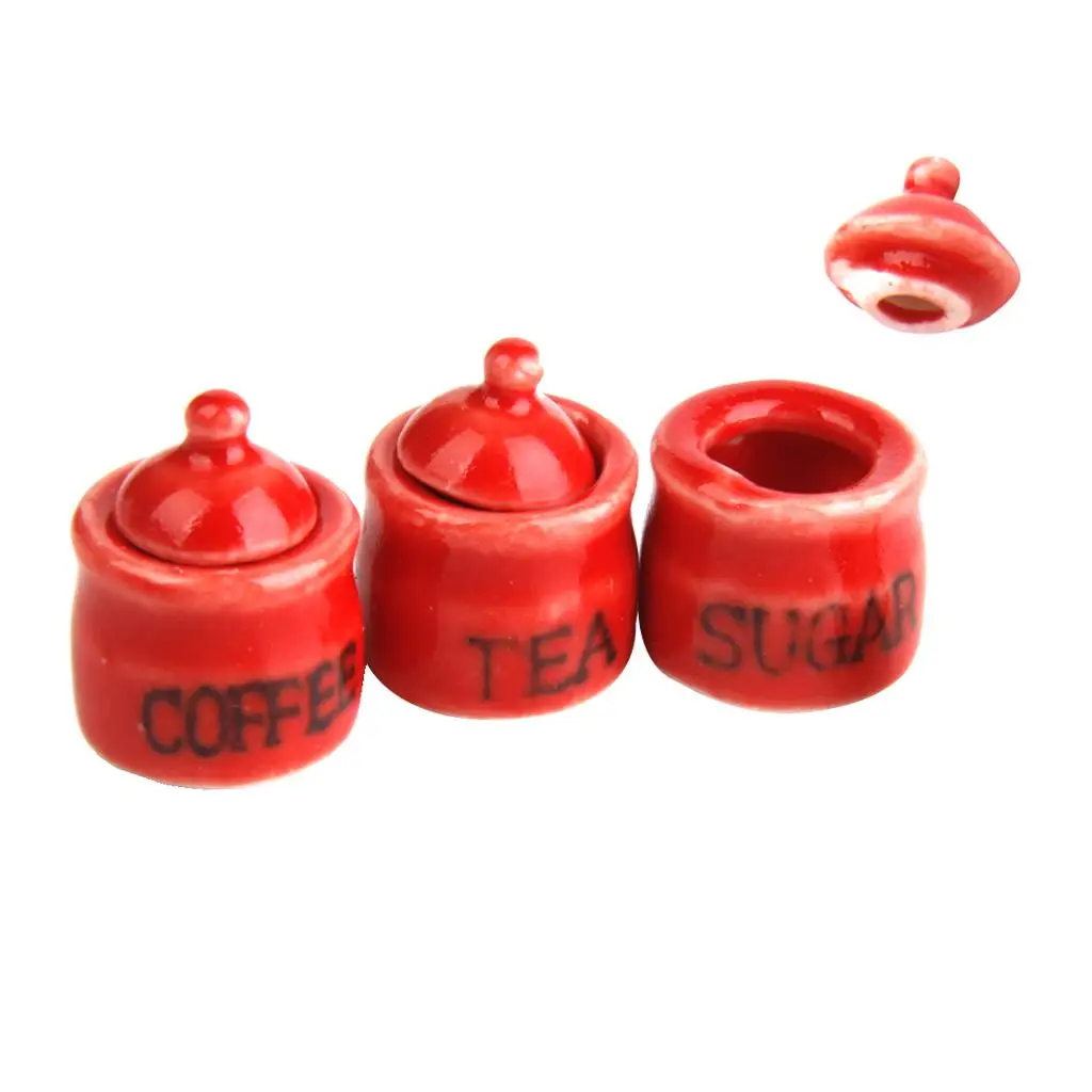 

3 шт. красные керамические банки для хранения сахара в кофе и чая/12 цветов