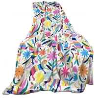 Mexican Otomi Flowers Animals With Birds Pattern Flannel Blankets Throw Lightweight Cozy For Bedroom Living Room Sofa Couch