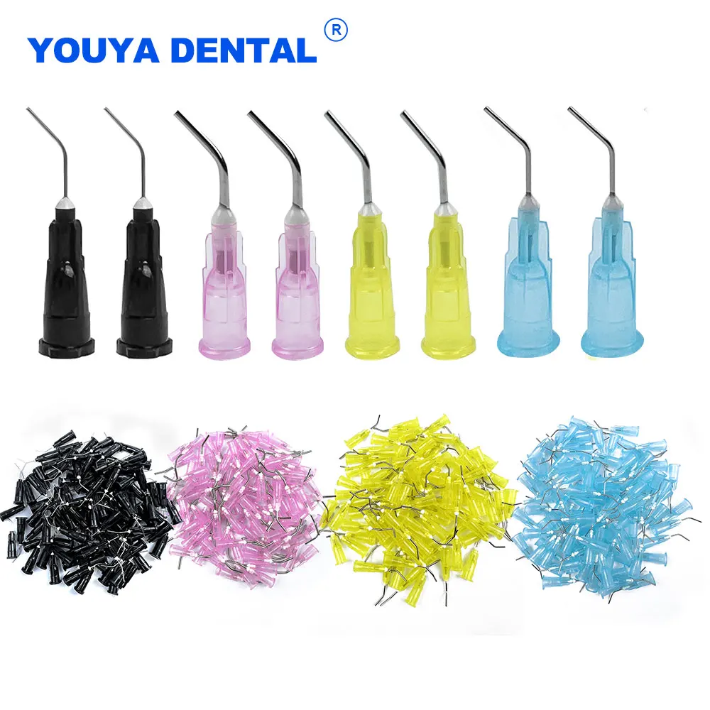 

Disposable 100Pcs Dental Irrigation Tips Bent Needle Composite Resin Dispensing Syringe Tip Acid Reagent Delievery Equipment