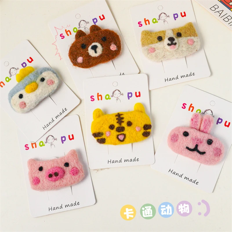 

2022 New Wool Felt Hair Accessories Handmade Cartoon Girls Hairpin Cute Corgi Bear DIY