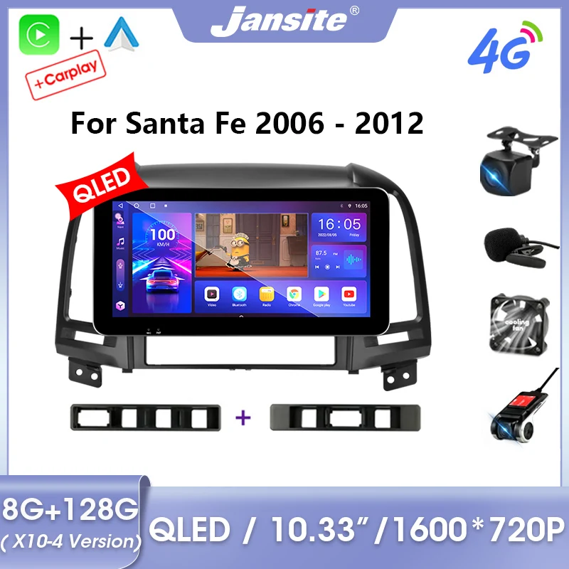 

Jansite 10.33" 2 Din Android 11 Car Stereo Radio For Hyundai Santa Fe 2 2006-2012 QLED Screen Multimedia Video Player Carplay FM