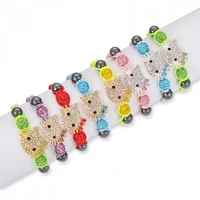 kawaii cartoon hellokittys childrens bracelet cat charm rhinestone round crystal beads multicolor rope braided bracelet jewelry