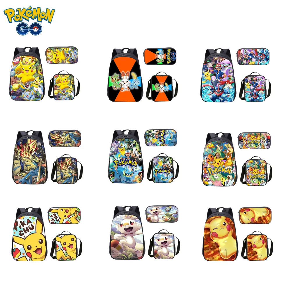

Pokemon Pikachu backpack, pencil bag, lunch bag, large-capacity student schoolbag, three-piece set Children's gifts Backpack