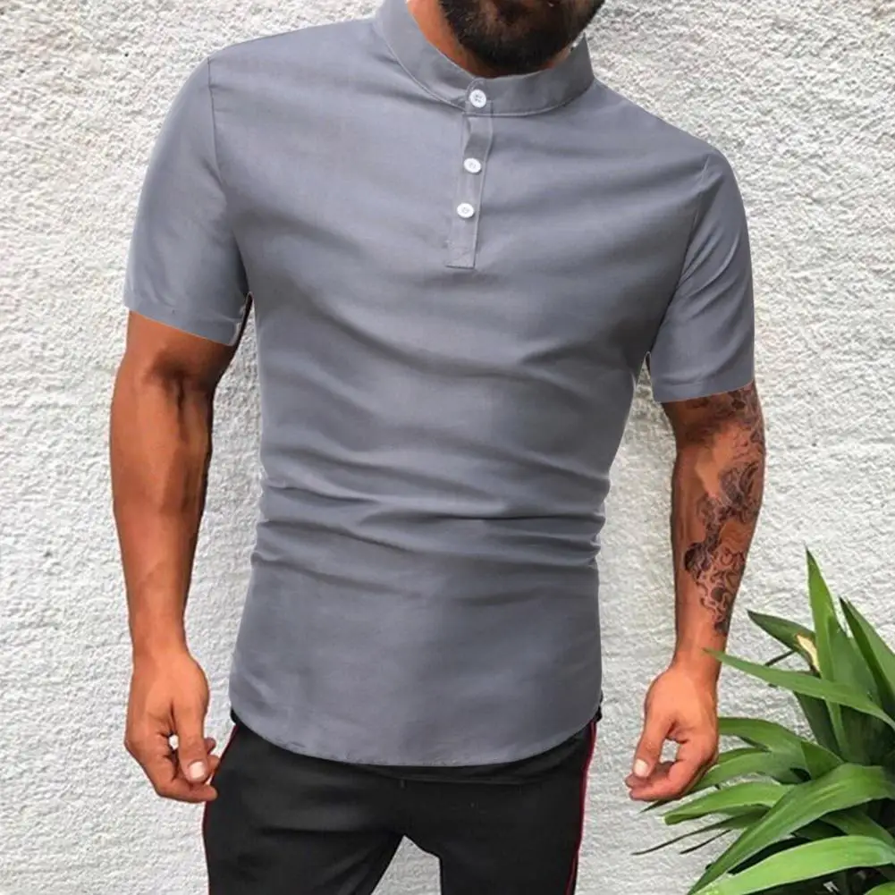 

Shirt Fabulous Buttons Anti-pilling Half Single-breasted Men Tops Daily Clothes Men Tops Men Shirt