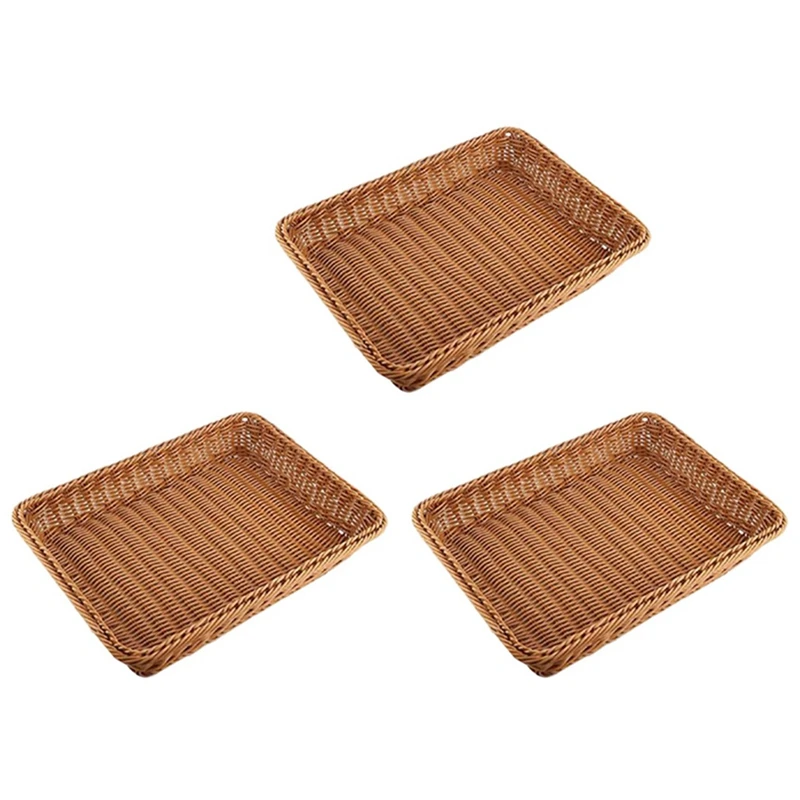 

3X Wicker Storage Basket, Bread Basket Bread Shop Supermarket Display Basket,Brown