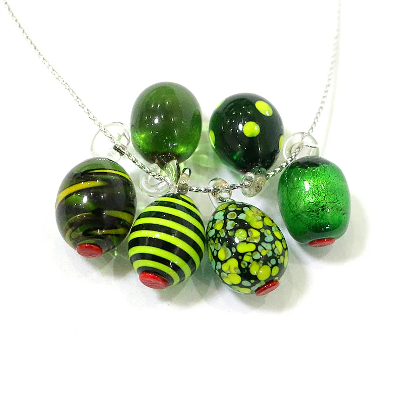 6pcs Cute Tiny Olive Charm Glass Pendant Fashion Creative Diy Women's Jewelry Necklace Bracelet Earrings Making Accessories 18mm