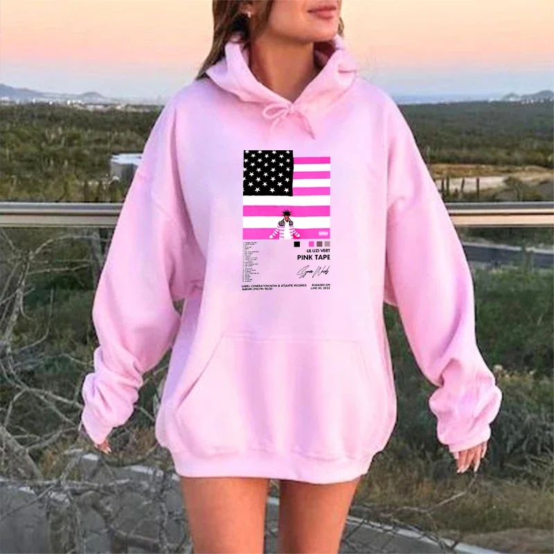 Толстовки Rapper Lil Uzi Vert с музыкальным альбомом и розовой лентой худи графическим