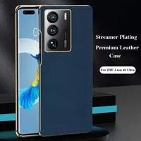 new streamer plating pu plain leather phone case all inclusive four corners anti drop protective cover for zte axon 40 ultra