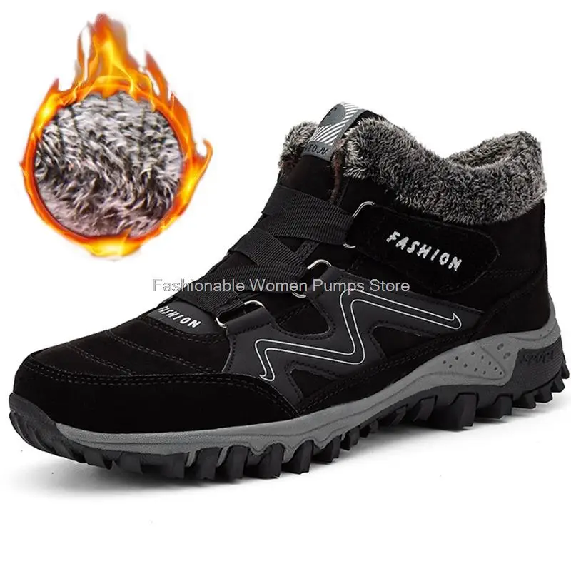 

Мужские зимние ботинки, сохраняющие тепло, плюшевые зимние ботинки, Нескользящие замшевые уличные кожаные ботинки, мужская и женская зимняя обувь на лодыжке, приблизительно 35-47, Новинка