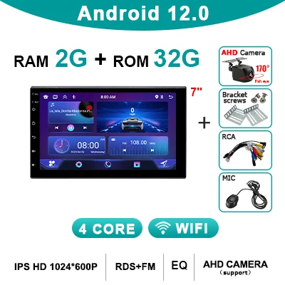 Универсальная Автомагнитола Carplay Android 12, автомагнитола с GPS, мультимедийный плеер, Авторадио 2 Din, Wi-Fi, 4G, BT для Volkswagen, Nissan, Toyota