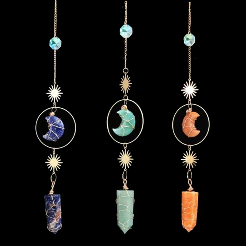 

Stone Sun Catcher Moon Pendant Window Hanging Ornament Glass Prisms Light Catcher Home Decor Gardern Decoration Exclusive Gift