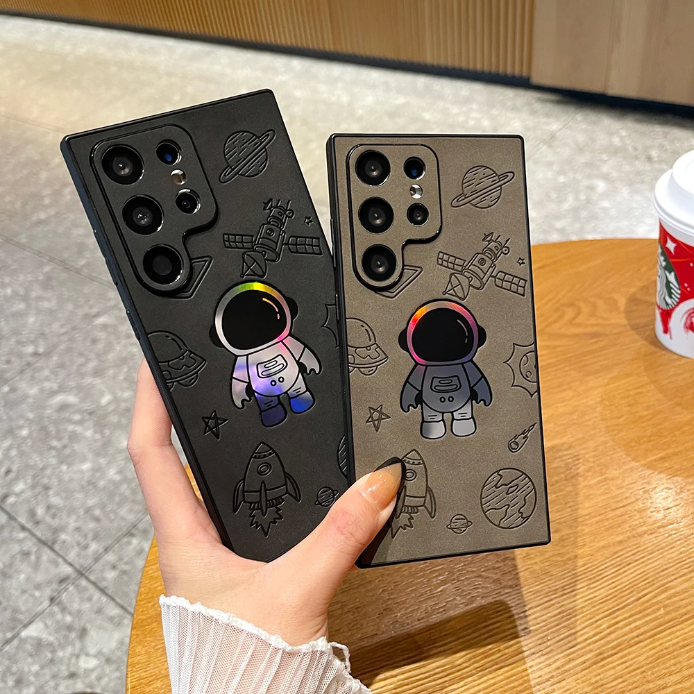 Роскошный кожаный чехол Spaceman для Samsung Galaxy S24 S23 S22 S21 Ultra Plus матовый мягкий Allround