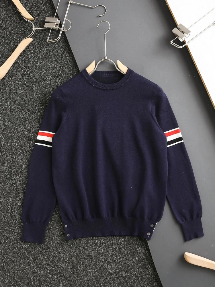

Fashion Winter Tb Sweater Trend Brand Couple Decoration Body Sweater Casual Crew-neck Classic Striped Cotton Men TB Pullover