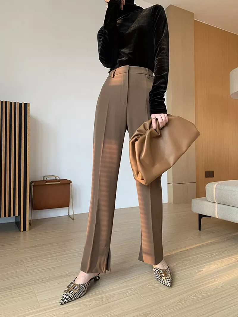 

Брюки женские прямые с завышенной талией, брюки-карандаш с разрезом, офисные Капри, весна-лето