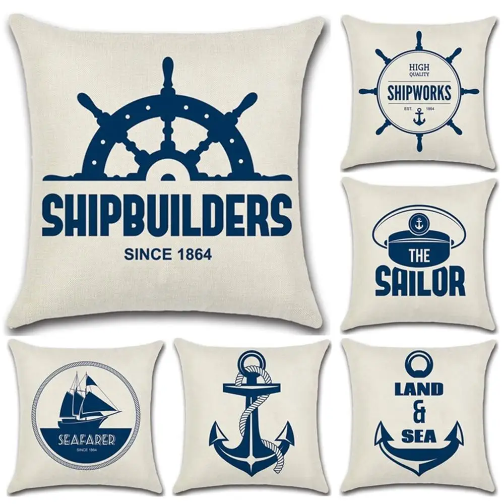 

45X45CM Sea Style Ship Decorative Pillowcase Sailor Anchor Polyester Pillowcase Pillowcase