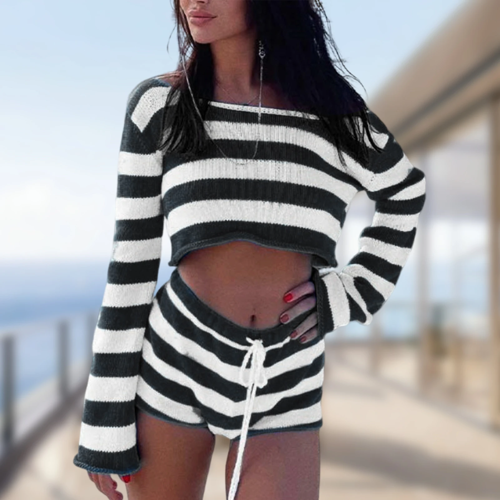 

Summer Micro Shorts Suits Y2k Streetwear Off Shoulder Crop Tops Shorts Sets Korean Sexy Navel Exposed Shorts Spicy Girl Suit