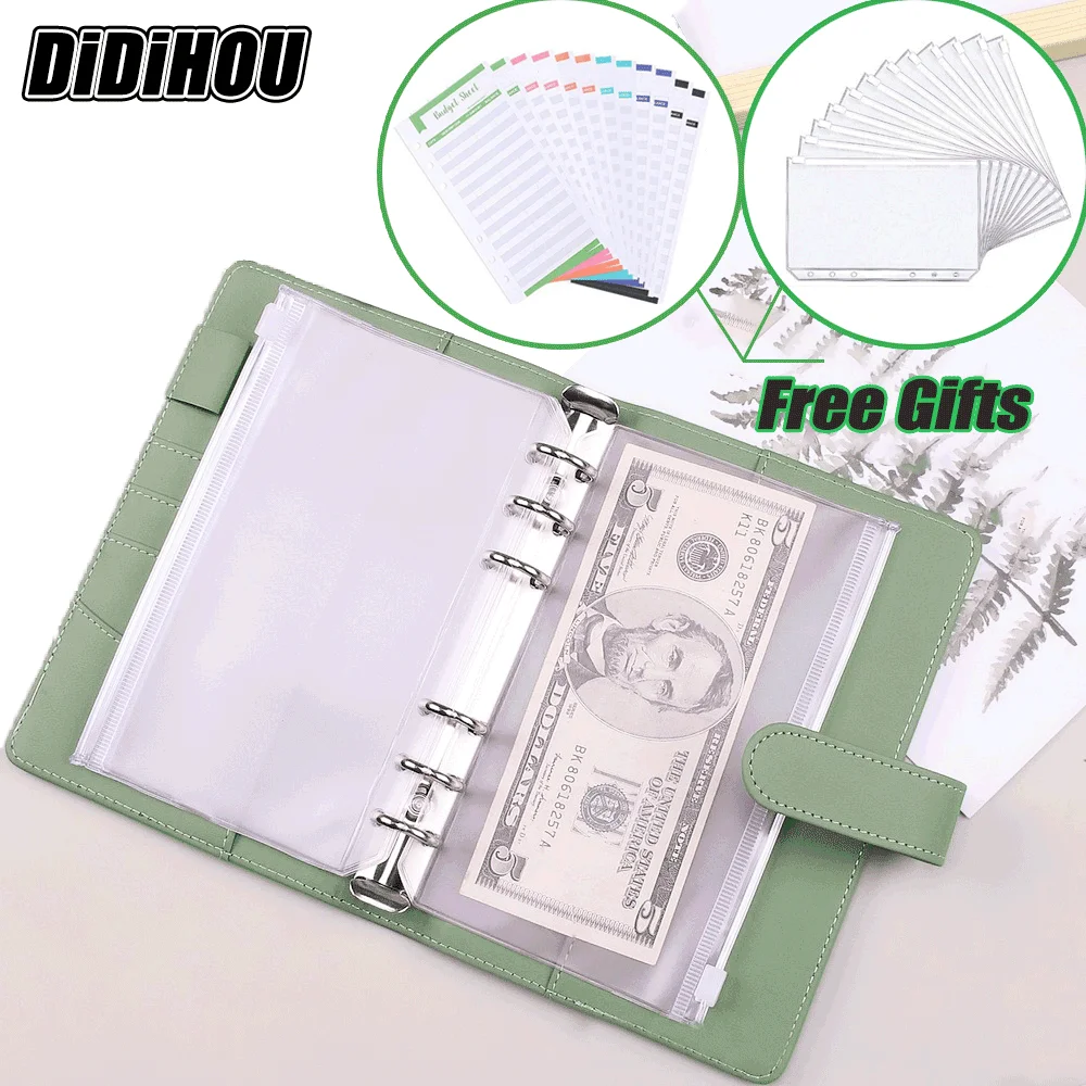 

A6 Budget Binder Planner with Cash Envelopes/Budget Tabs/Note Stickers PU Leather Notebook Binder with 8PCS A6 Binder Pockets