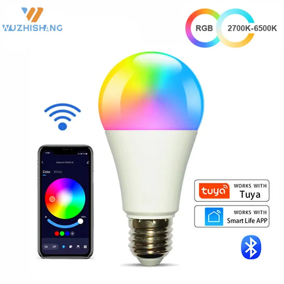 

E27 Bulb Wireless Bluetooth 4.0 Smart Tuya APP Control Dimmable 10W E27 RGB+CW+WW LED Color Change Lamp Compatible IOS/Android