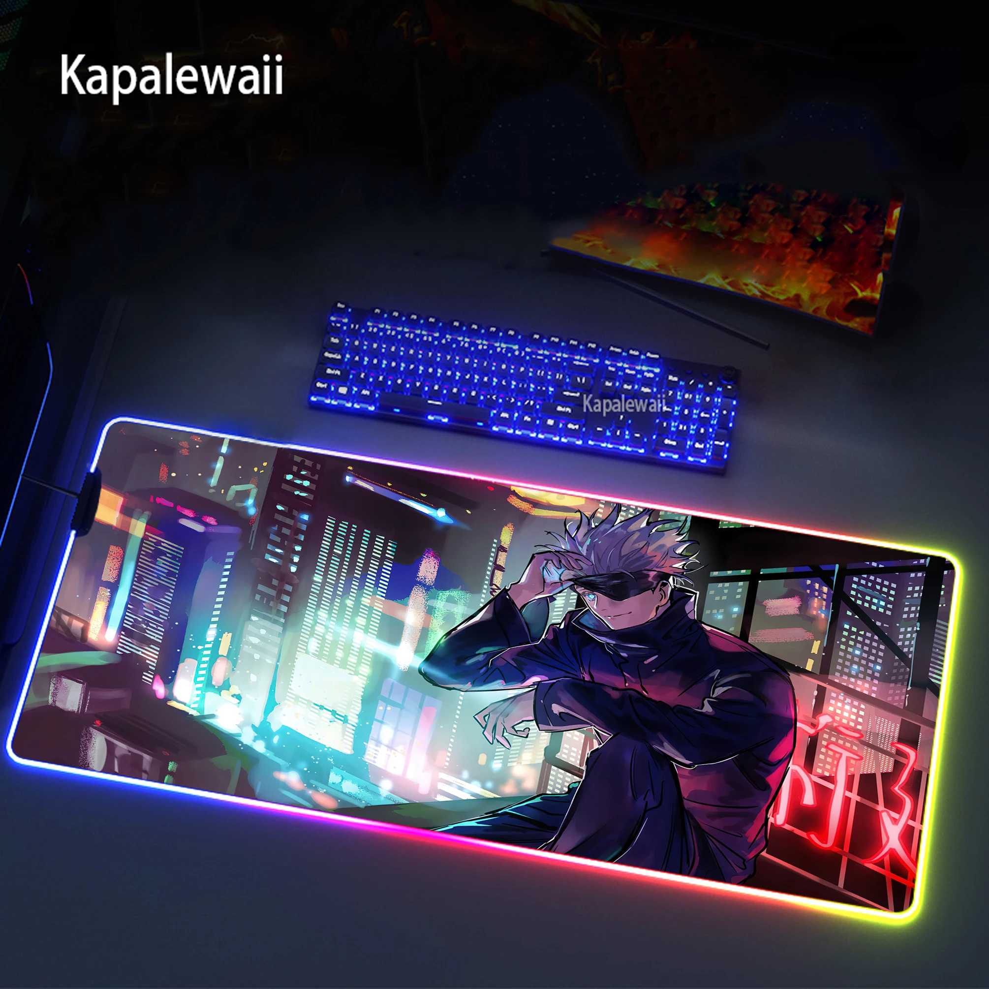 

Gamer Computer Mousepad Led Backlight Carpet XXL Keyboard Desk Mats Jujutsu Kaisen RGB Mouse Pad Game Accessories Desk Mat Pads