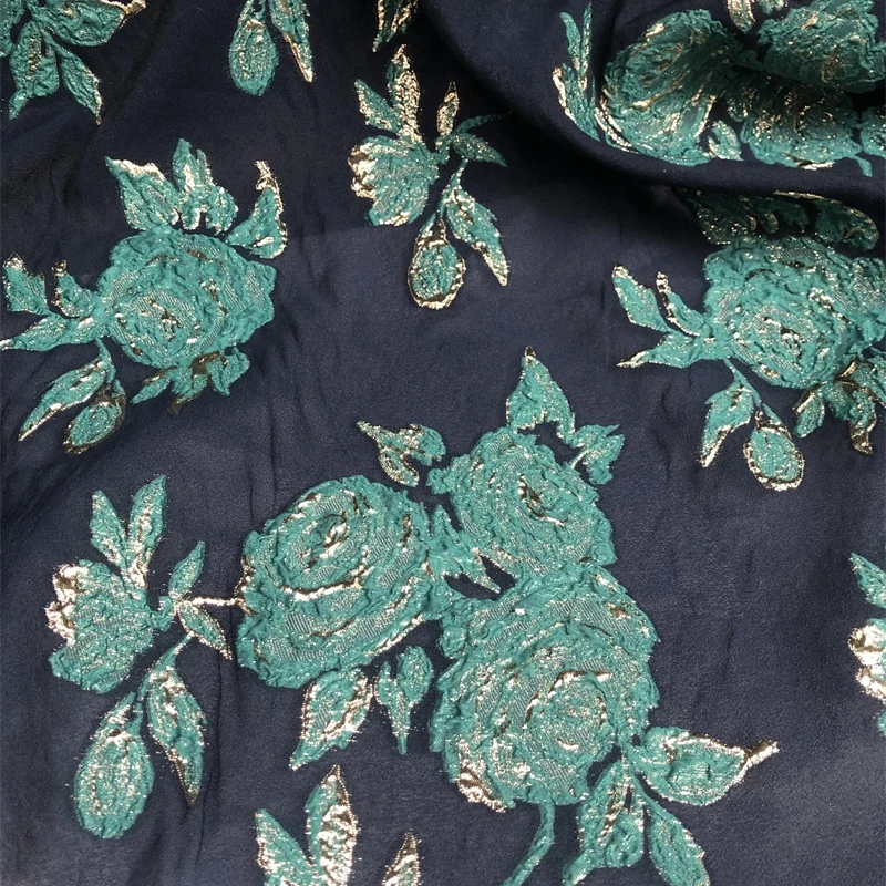 Жаккардовая ткань из органзы Темно-зеленая роза Рельефная юбка Платье Модельер