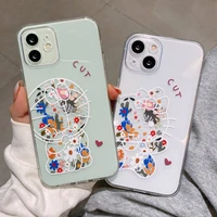 flower hello kitty phone case for iphone 14 13 12 11 pro max mini transparent soft angle eyes silicone cover for girls gifts