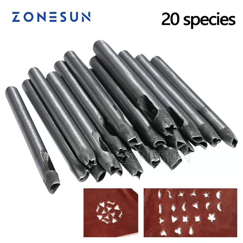 

ZONESUN 20pcs/set leather punch Leathercraft Tool Customized Icon DIY Leather Belt Heart Star Flower Shaped Cutting Punch Stick