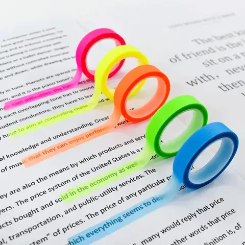 5 рулонов, 5 цветов, наклейки, прозрачные флуоресцентные индексные язычки, канцелярские принадлежности, подарок для студентов, школьные и офисные принадлежности