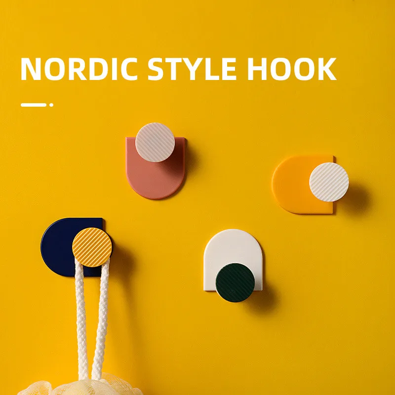 

Simple Hooks Key Coat Hook Set Free-Punch Strong No Trace Sticky Hook Wall Hooks Bathroom Wall Decor Storage Accessory 4pcs/set