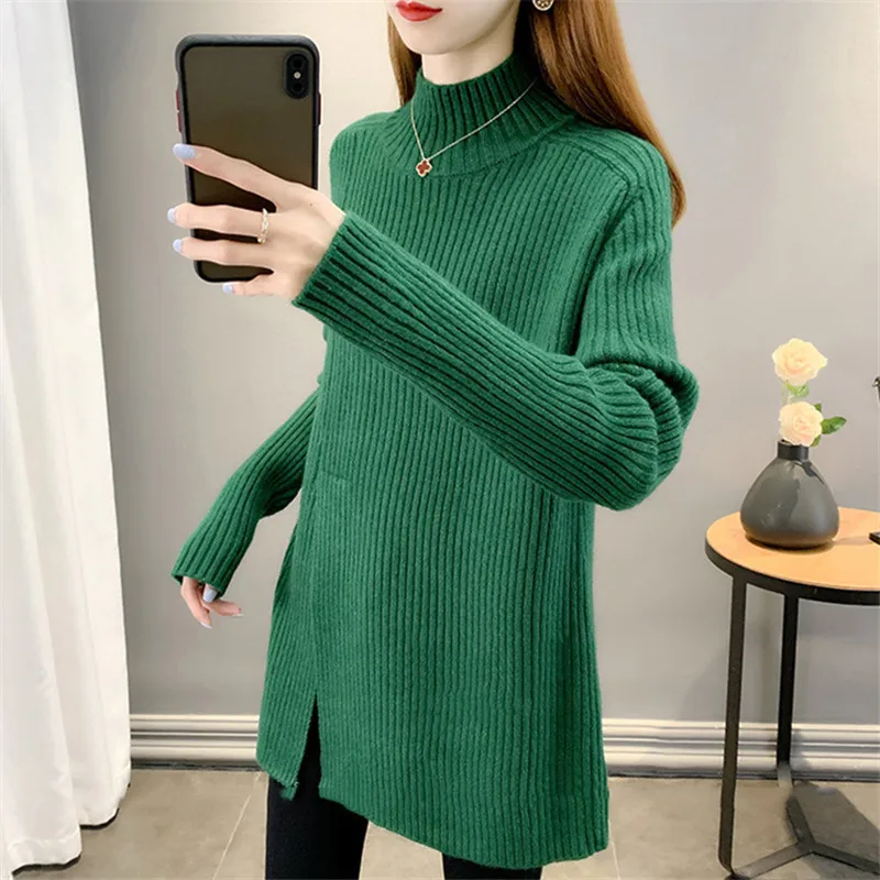 Весенне-осенний вязаный свитер с высоким воротником и длинным рукавом женский