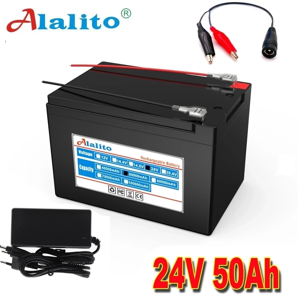 

24V 6S4P Battery 50Ah Battery 500W High Power Battery 25.2V 50000mAh Ebike Electric Bike BMS Capacity Indicator + Charger